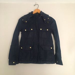 Women’s J.Crew 100% Waxed Cotton Jacket with Removable hood SZ XS in Navy